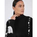 Pull col roulé pompons laine Klara NOIR / ECRU