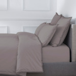 HOUSSE DE COUETTE | Pure White Percale Lavée - Cocoa - Finition Black