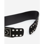 Ceinture Large En Cuir Noir Avec Clous