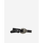 Ceinture Fine En Cuir Noir Avec Boucle Gravure Fleur