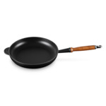 Poêle 28cm en fonte émaillée noire avec manche en bois