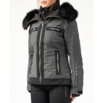 Veste de ski imprimée à col châle fourrure femme