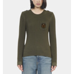 Pull En Maille Côtelée Kaki Femme