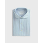 Chemise col italien en popeline rayée bleu