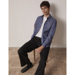 Chemise voyage col figaret en popeline rayée marine