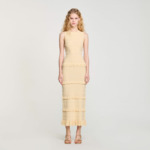 Robe longue en maille à volants