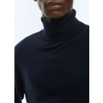 Pull col roulé bleu marine en laine mérinos