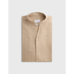 Chemise carl col droit ouvert en flanelle de coton et cachemire unie beige