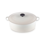 Cocotte ovale 31cm en fonte émaillée meringue*