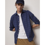 Chemise auguste col français en flanelle de coton à carreaux marine