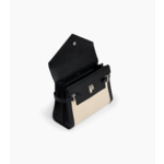 Sac à main double rabat moyen modèle Emilie en toile coton et cuir lisse