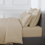 HOUSSE DE COUETTE | Pure White Satin Lavé - Sand - Finition Black