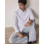 Chemise herwin col officier en oxford gratté rayé bleu