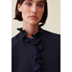 Blouse rayée volants bleu foncé