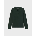 Tshirt charles manches longues avec col droit ouvert en coton épais uni vert fonce