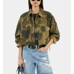 Blouson Court En Denim Camouflage Femme