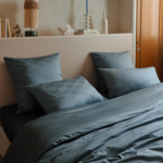 Desforges - Drap housse en satin de coton gris, Damier