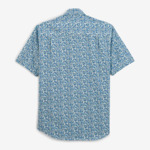 Chemise manches courtes regular bleu azur imprimé fleurs