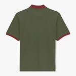 Polo piqué manches courtes en coton vert army col merlot