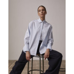 Chemise longue oversize irene en popeline unie bleu