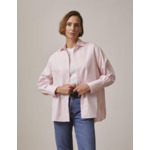 Chemise longue oversize irene en popeline rayée rose
