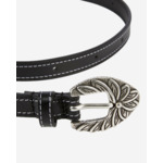 Ceinture Fine En Cuir Noir Avec Boucle Gravure Fleur