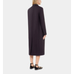 Manteau Long En Laine Mélangée Bleu Marine Femme