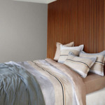 BOSS Home - Drap housse en satin de coton beige, Iconic Stripe