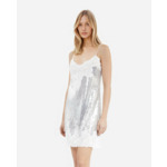 Robe Nuisette Courte À Sequins Argentée Femme
