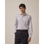 Chemise voyage col italien en popeline rayée marine