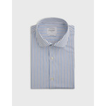 Chemise col italien en popeline rayée bleu