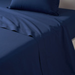 Desforges - Drap plat en percale de coton bleu, Alcove