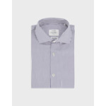 Chemise voyage col italien en popeline rayée marine