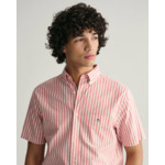 Chemise regular fit en coton et lin à rayures et manches courtes