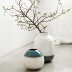 Lave Home - Petit vase en forme d’œuf, bleu et blanc, en grès
