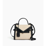 Sac à main double rabat moyen modèle Emilie en toile coton et cuir lisse