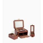 Grande boite à bijoux fermoir T en cuir