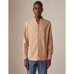 Chemise carl col droit ouvert en flanelle de coton et cachemire unie beige