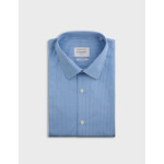Chemise col figaret en popeline rayée bleu