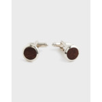 Boutons de manchette en métal argenté avec insert en bois marron