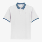Polo piqué manches courtes en coton blanc lys col bleu