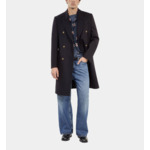 Manteau Long En Laine Mélangée Bleu Marine Homme