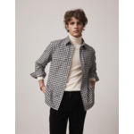 Chemise florian col français avec deux poches en flanelle de coton à carreaux noir