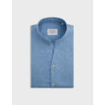 Chemise carl col droit ouvert en flanelle de coton unie bleu
