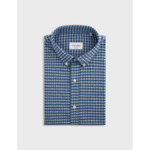 Chemise gaspard col américain en flanelle de coton à carreaux bleu