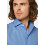 Chemise Bleue En Coton Dobby Coupe Droite