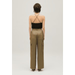 Pantalon fluide satiné cargo kaki