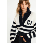 Pull bicolore rayé col montant zippé