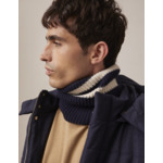 Cache-cou en maille côtes anglaises uni avec bandes écrues marine