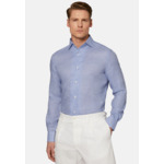 Chemise Bleu Clair Pied-De-Poule En Coton Coupe Droite